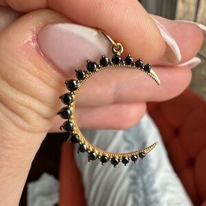 14k Gold and Black Diamond Moon Pendant